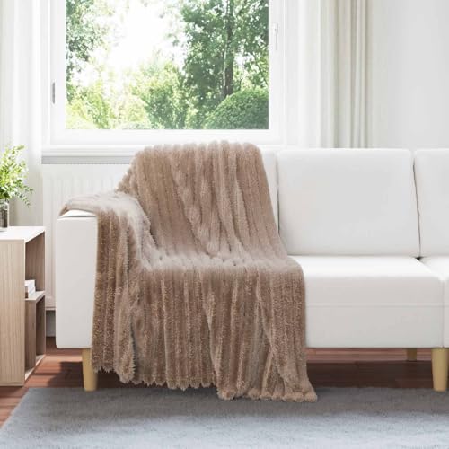 Jeté camel 150 x 130 cm toison plaid haut de gamme pour intérieur