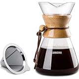 COSORI Pour Over Coffee Maker with Double Layer Stainless Steel Filter, 8-Cup, 34oz, Drip Coffee Maker, Coffee Dripper Brewer, High Heat Resistant Carafe, also for Camping, Hiking