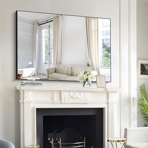 Image of COFENY Black Bathroom Mirror for Wall, 60x36 Inch Rectangle Mirrors with Metal Frame, Large Modern Vanity Wall Mirror for Bathroom Living Room, Entryway Hangs Horizontal or Vertical
