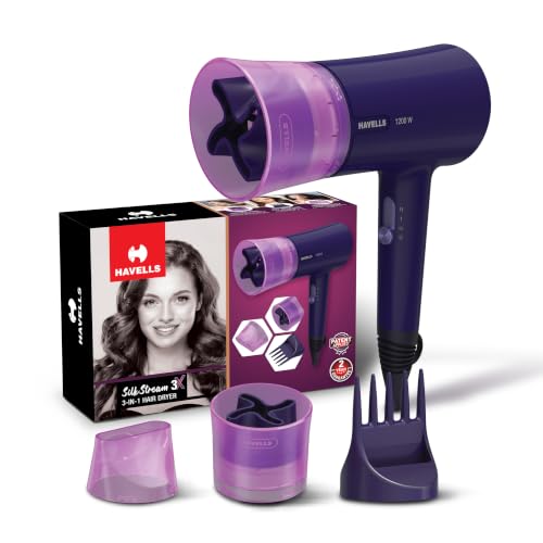 Havells Styling Hair Dryer|Vortex Flow Technology|3 Styling Attachments| ScalpSafe Swirl (Patent Applied)|Aerofocus Nozzle|Quill-Style Comb|Styling with Care|2 years Guarantee|HD4444
