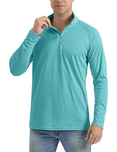 Workout Shirts For Men Long Sleeve Athletic Shirts Uv Protection Polo Shirts Men Fishing Shirts Half Zip Sun Shirt Upf 50+ Hiking Shirts Grey Green #TOP2
