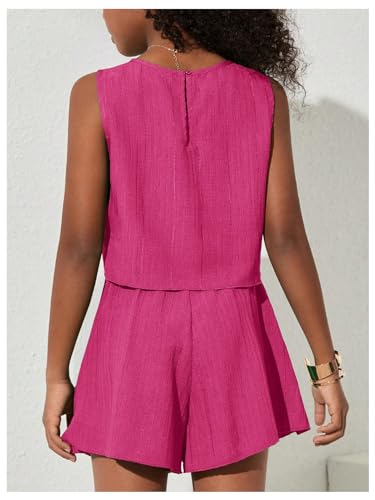 Image of Verdusa Girl's 2 Piece Outfits Sleeveless Blouse Top and Wide Leg Shorts Set