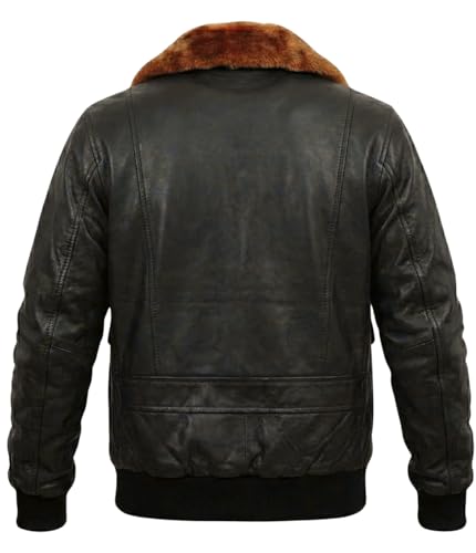 Image of Mens A2 Aviator Cockpit Bomber Leather Jacket - Distressed Pilot Jackets - G1 Fur Collar Flight Leather Jacket