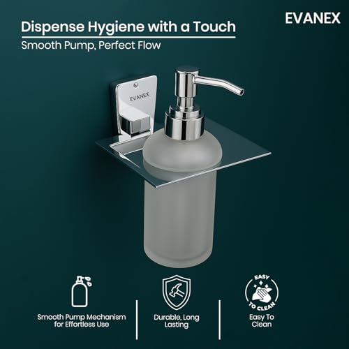 Image of EVANEX EVANEX 304 Grade Stainless Steel Stand Glass Bottle Liquid Soap Dispenser /Hand Wash Gel, Conditioner, Sanitizer Stand, Shampoo Dispenser /Bathroom Accessories Set (Selvi)