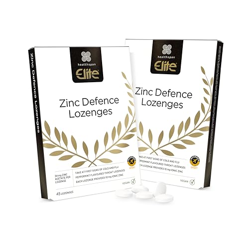 Healthspan Elite Zinc Defence Lozenges 34mg | Providing 34mg Zinc Acetate | Immune Support | Cold & Flu | All Blacks Official Partner | Peppermint | Informed Sport Accredited | Vegan (90 Lozenges)