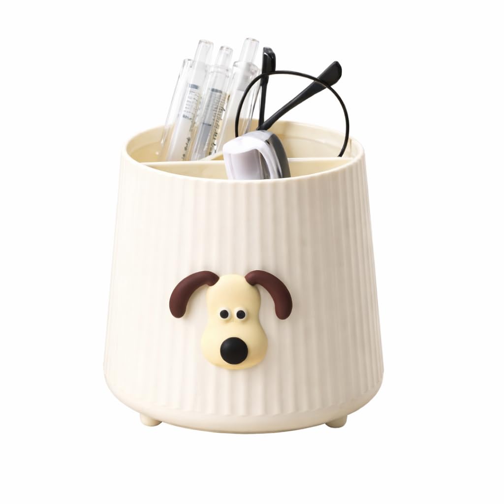 AccuPrints Sumiko - Set di 6 organizer da scrivania in plastica con motivo cane, regalo di ritorno, 11,5 x 10,5 cm, 4 scomparti, finitura opaca (bianco)