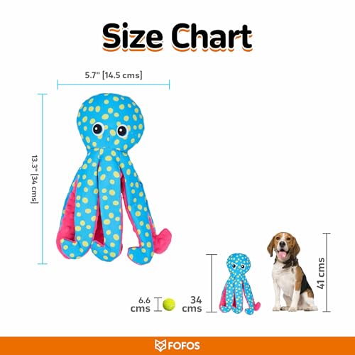 Image of BarkButler x FOFOS Sealife Octopus Soft Dog Toy- Tough Plush & Squeaky Toys for Dogs, Dog Toys for Medium Dogs (5-20kgs) - Blue