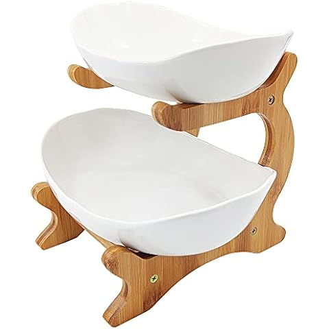 Mangoton 2 Tier Fruit Bowl,Ceramic Fruit Bowl for Kitchen Counter,Fruit Basket for Kitchen,Fruteros para Cocina,Medium White Cover