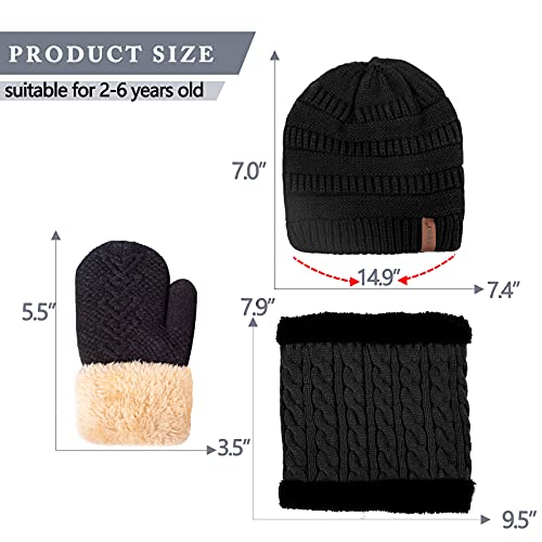Image of 3 Pack Winter Beanie Hat Scarves Gloves for Boys Girls 2-6-10-14 Years Boys Girls Thermal Warm Thick Knit Fleece Lined Set