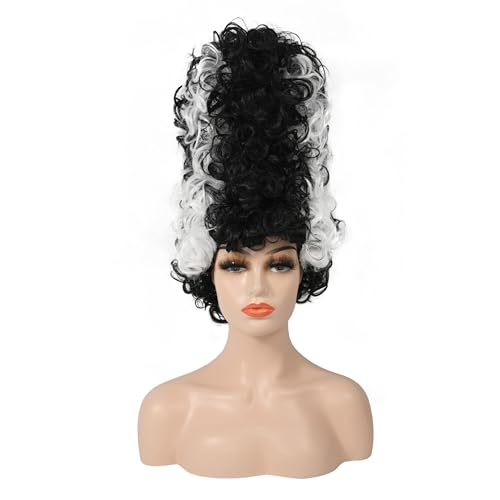 abouder Long Curly Wig with Streaks Goth Bride Wig Womens Tall Beehive Wigs Heat Resistant Synthetic Hair Wigs for Anime Character Halloween Cosplay Dress Up Party