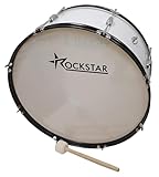 ROCKSTAR - Bombo Banda Charanga y Animación Futbol B1071 25'x 10' (63cm x 25cm), Maza y Correas Cruzadas, Color Blanco