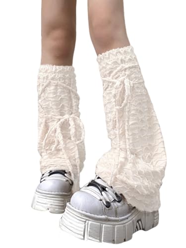 Leoparts Lolita Lace Leg Warmers for Women Y2K Knee High Pleated Lace-up Leg Sleeve Socks Thin Ruffled Mesh Leg Covers2