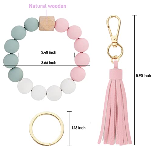 Bilione Beaded Wristlet Keychain For Women, Cute Key Ring Bracelet With Leather Tassel, Car Key Holder Keychain #TOP1