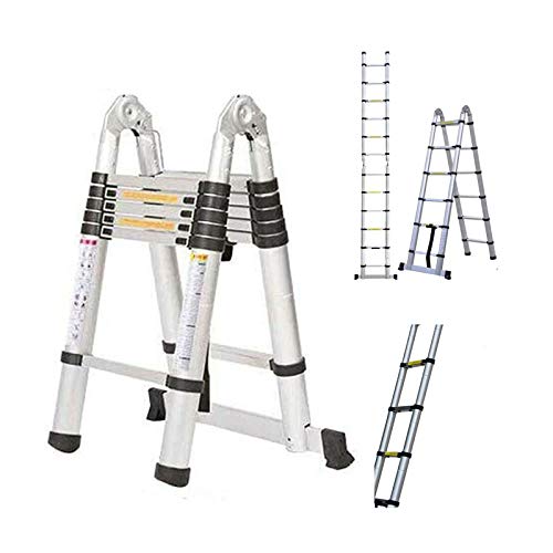 3,8m (1.9+1.9) Mehrzweckleiter Schiebeleitern Teleskopleiter Hochwertiges Aluminium Ausziehbare Klappleiter Anti-Rutsch für Hochklettern/Büro/Loft Haushaltsleiter 150kg Belastbarkeit