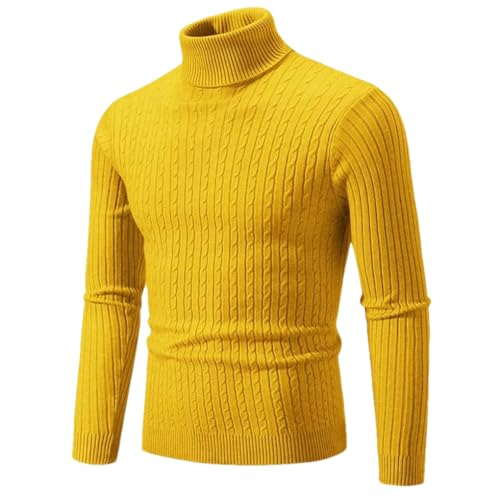 Men's Pullover Sweaters High Neck Solid Color Knitted Warm Casual Long Sleeve Sweater