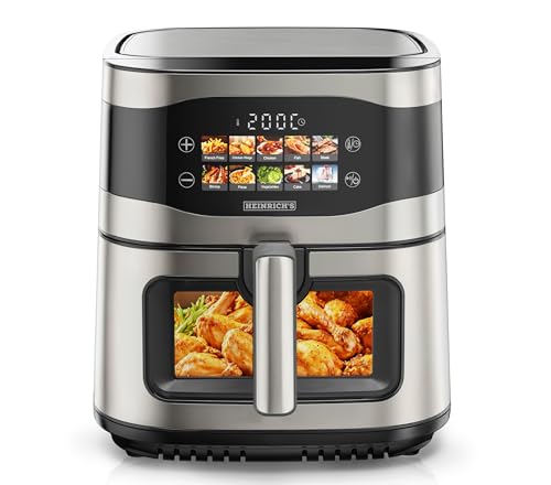 HEINRICHS Heißluftfritteuse, 9 Liter XXL Air Fryer, 10in1 Heißluftfritteuse, LED-Display mit Sensor-Touch Bedienung, fettfreie Zubereitung, inkl. Timer, platzsparend, spülmaschinenfester Korb, 1800W