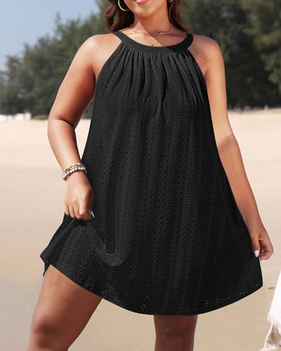 Daci Plus Size Swimsuit Cover Ups - Women Halter Hollow Out Bathing Suit Beach Coverup Sun-Dress4