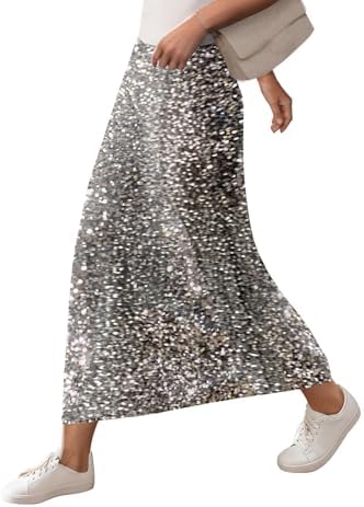 SOFIA'S CHOICE Women Sequin Skirts High Waisted Sparkly Midi Skir...