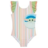 Picture of STAR WARS The Mandalorian Grogu Big Girls UPF 50+ One Piece Bathing Suit Green/Coral 10-12