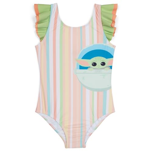 STAR WARS The Mandalorian Grogu Little Girls UPF 50+ One Piece Bathing Suit Green/Coral