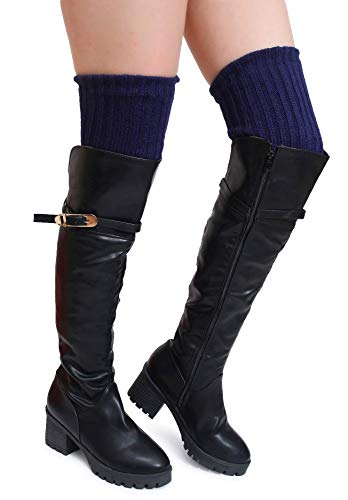 Pareberry Women's Winter Over Knee High Footless Socks Knit Warm Long Leg Warmers (Navy)