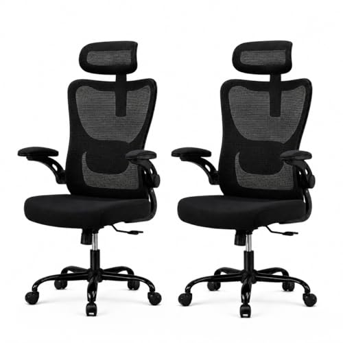 Image of HUANUO Ergonomic Office Chair, High Back Computer Desk Chair with Adjustable Lumbar Support and Headrest, Comfy Gaming Chair with 3D Armrests, Home Office Rolling Chair, Max Load 300 lbs, Pack of 2
