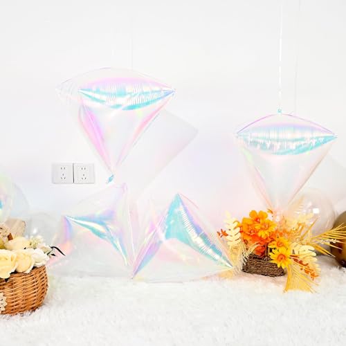 Image of Iridescent Diamond Balloons 4 Pcs,Transparent Foil Diamond Balloons