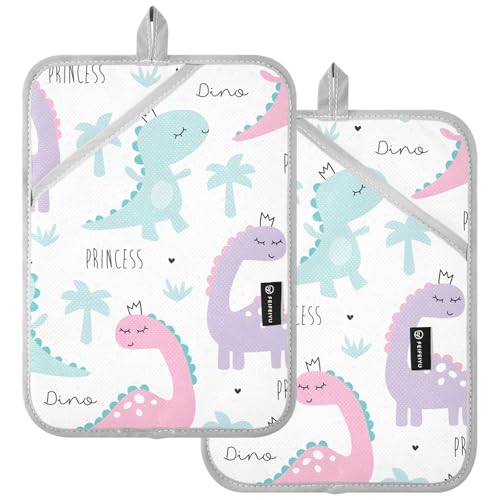 Princess Dinosaur - Juego de 2 manoplas de horno con aislamiento térmico para accesorios de cocina, color rosa