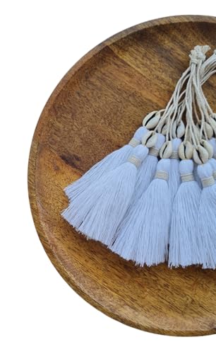 Image of Zippy Flora Handmade Cotton Tassels with Cowrie Shells for DIY & Crafts Project, Pack of 10 (White)