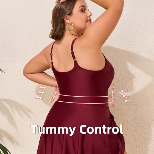 Women Plus Size Swim Dress High Stretch One Piece Swimsuit Tummy Control Bathing Suits4