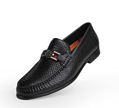 Men's Loafer Mens Crocodile Leather Penny Loafers Black Coffee Slip-On Dress Shoes with Matel Buckle Shoes for Business, Weddings, Parties and Casual Events3
