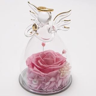 Angel Forever Pink Rose Flower Ornament In Glass Dome,Beauty And The Beast Real Preserved Eternal Rose For Girlfriend,Love Box Gift On Valentine Mother'S Day Anniversary Wedding Christmas Birthday