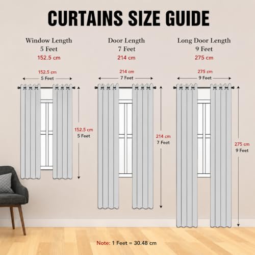 Image of Premium Faux Linen Curtain with Eyelets & Tie-Back | Modern Textured Light Filtering Door & Window Curtain for Home & Office | Washable, Durable & Easy to Maintain | Beige, Long Door - 9 ft