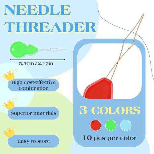 Fteven Needle Threaders, 30Pcs Sewing Needle Threader Gourd Shaped, Embroidery Needle Threader for Hand Sewing and Sewing Machine with Clear Storage Box