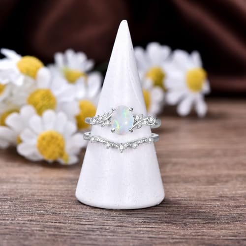 1.5 Carats Fire Opal Wedding Ring S925 Sterling Silver Twig Leaf Oval Opal Ring Bridal Set Opal Engagement Promise Ring for Women3