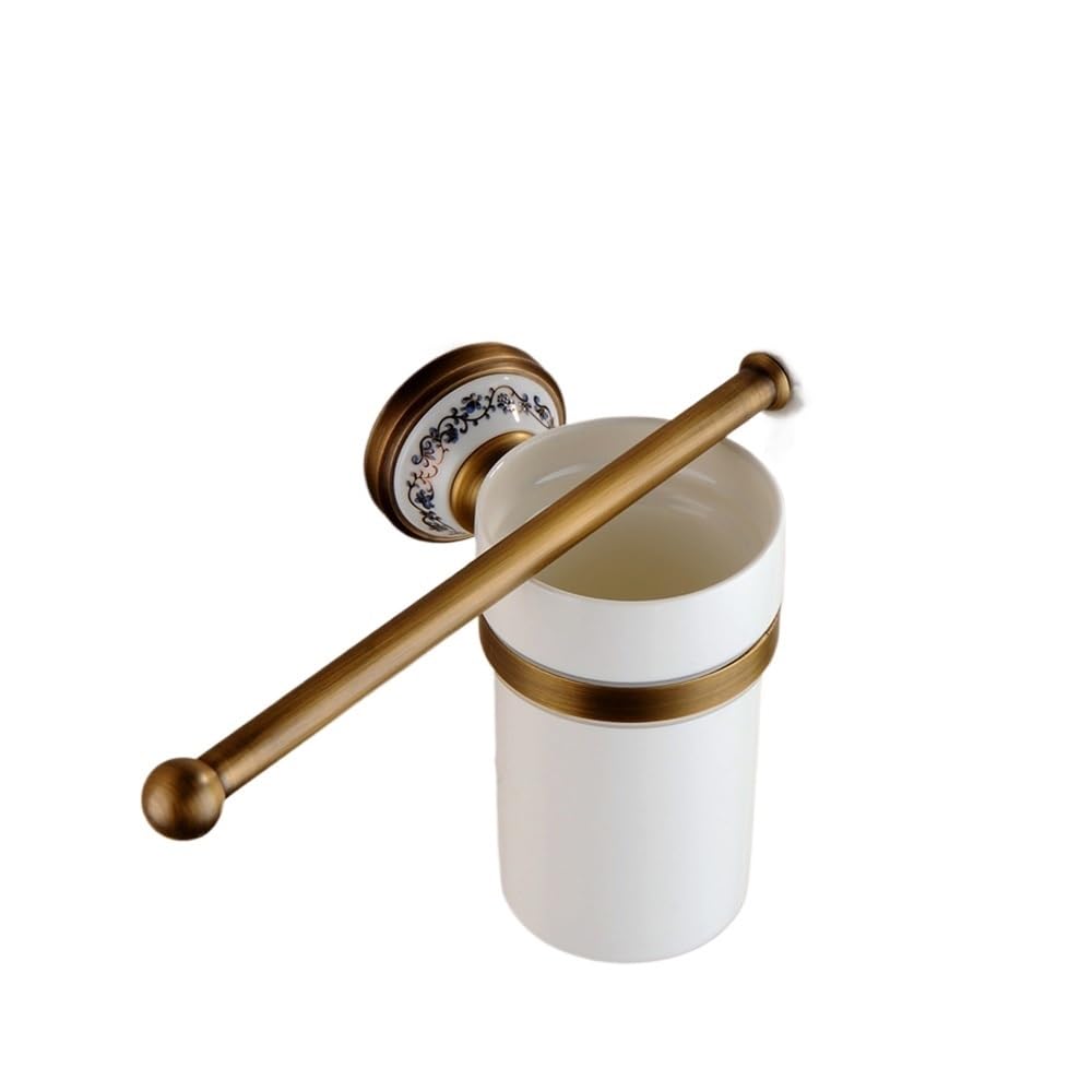 HAOXUELI Brass Antique Bathroom Hardware Towel Bar Hook Paper Soap Holder Bath Shelf Set(Toilet Brush Holder)