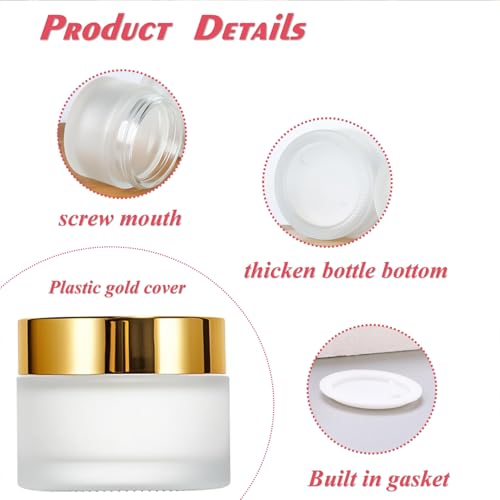 6Packs Round Frosted Glass Jars 1Oz Comestic Sample Containers Empty Airtight Glass Jars with Inner Lids & Golden Caps For Storing Lotions Cream Body Butters Powders3