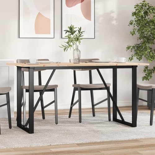 Table à manger en pin massif avec structure en acier robuste de salon