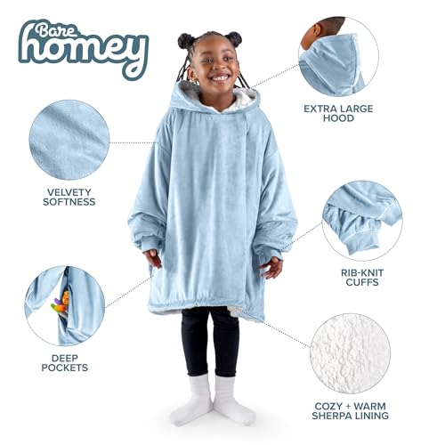 Image of Bare Home Wearable Blanket Hoodie - Soft Plush Sherpa - Warm and Cozy - Oversized Wearable Blanket