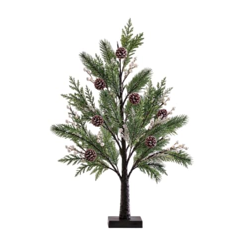 15.75in Artificial Christmas Tree with Warm Led Lights Pinecone & Berries - image 2