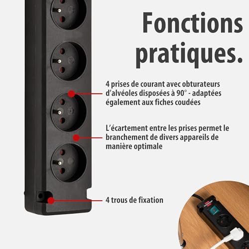 Brennenstuhl Rallonge électrique 10m H07RN-F 3G1,5, Bloc 4 Prises 16A – vue 3
