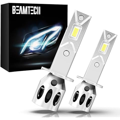 BEAMTECH Upgraded H1 Bulbs, Mini Size 500% Brighter 6500K Xenon White H1ll Fog Light Bulb, Pack of 2 Cover