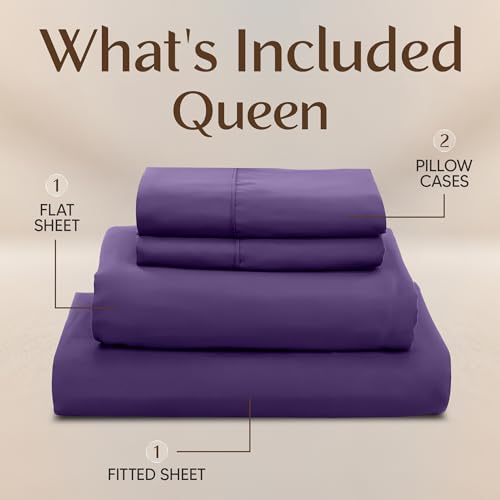 Image of Utopia Bedding Queen Size Sheet Set - 4 Piece Bed Sheets, Soft and Breathable Microfiber, Includes 1 Fitted Sheet, 1 Flat Sheet and 2 Pillowcases - Oeko Tex (Eggplant)