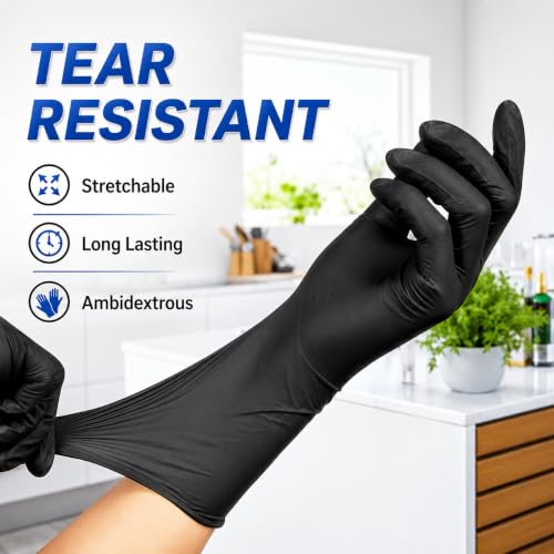 Image of Nitrile Hand Gloves| Medical & Food Grade| Disposable Powder Free for Examination |Blue CE Approved Non Sterile Powder Free, Large Size, Cobalt Blue, Chemical Resistant (L Black)