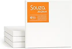 Kit com 4 Telas para Pintura Souza & Cia 20x20cm – Algodão 100% com Chassi de Madeira – Souza – Ideal para Iniciantes, Escola e Ateliê (Kit com 4 Telas – 20x20cm)