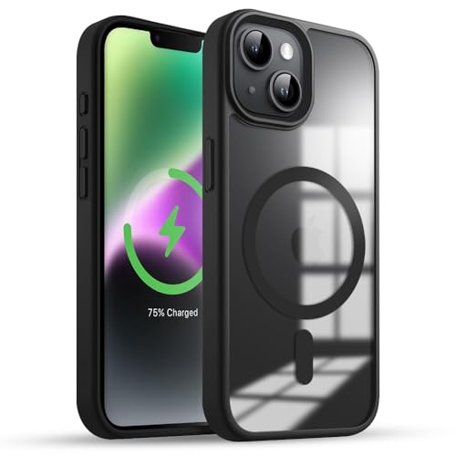Image of KARWAN️ Hybrid Transparent iPhone 14 Plus Back Cover Case Compatibe with MagSafe | Shockproof Design |Camera Protection Bump | Transparent Back Cover Case for iPhone 14 Plus(PC, TPU | Black Bumper)