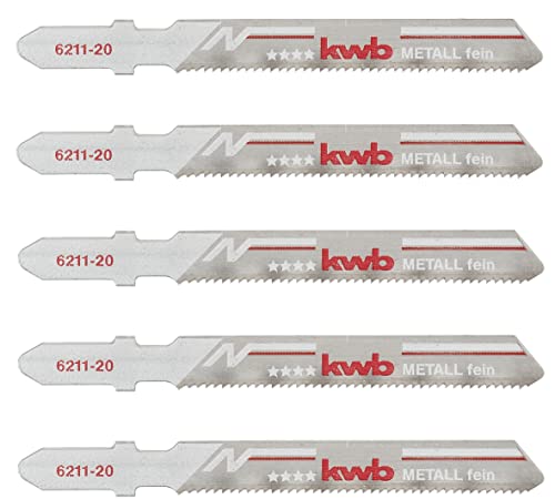 kwb Stichsägeblätter für Metall aus stabilem Bi-Metall, hochelastisch, mit Einnockenschaft (T-Schaft), Einstichzahn, optimale Standzeit, stahlblanke Oberfläche, für feine Schnitte