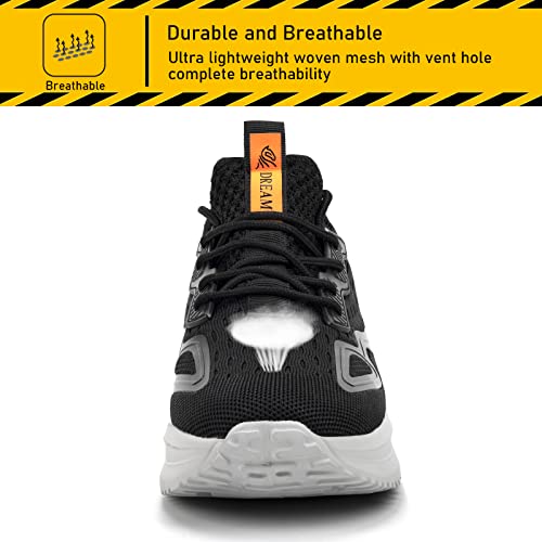 Dream Horse Steel Toe Shoes For Men Safety Work Shoes Lightweight Steel Toe Sneakers Puncture Proof Non Slip Construction Shoe Black #TOP4
