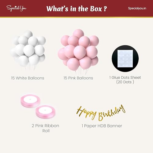 Image of Special You 33Pcs Happy Birthday Decoration kit for Girls, White & Pink Balloons for Decoration, Balloons for Birthday Decorations Items, Aesthetic decor