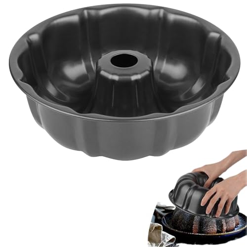 KASTWAVE Non-Stick Fluted Tube Cake Pan Heavy Duty Carbon Steel Pound Cake Mold for Jello Gelatin Chocoflan Flan & More Oven Safe Easy Release (Grey 9.5-In Pumpkin)